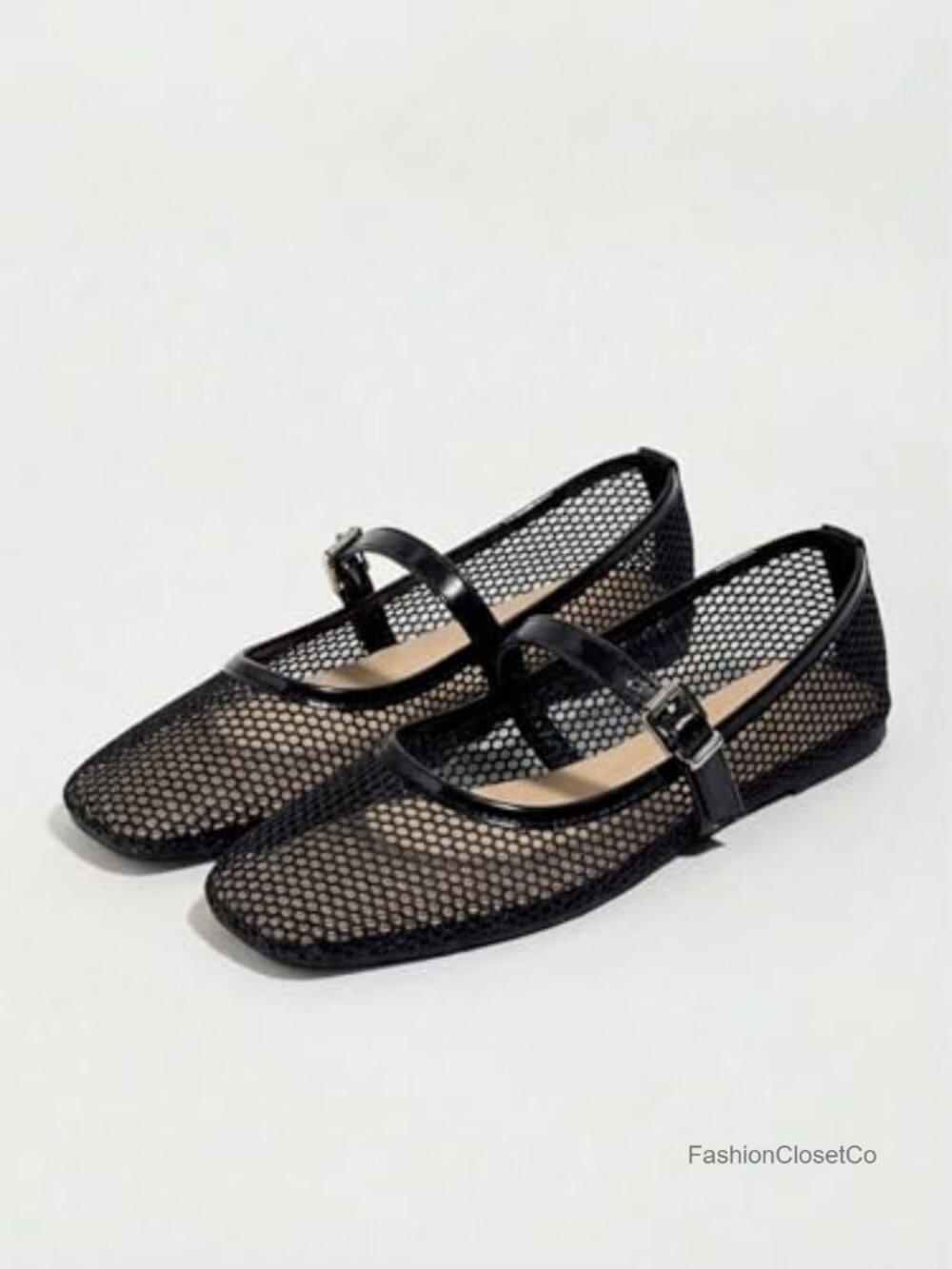 Mesh Ballet Flats Square Closed Toe Maryjane Flat Shoes - Picture 5 of 6